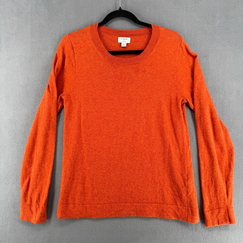 J Crew Cotton Wool Blend Teddie Sweater Womens M Orange Crew Neckline